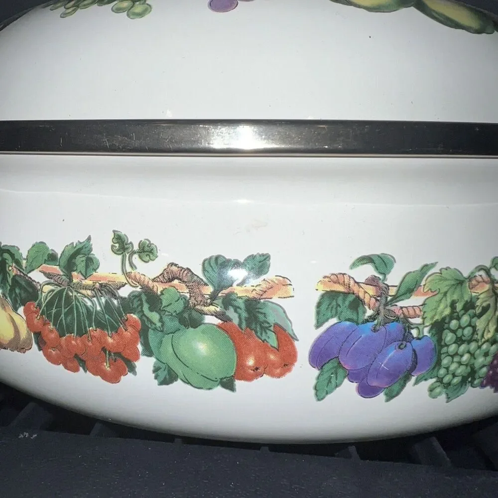 Tabletops Unlimited Vitroceramic cookware 3 Qt Enamel Stock Pot Dutch Oven Fruit